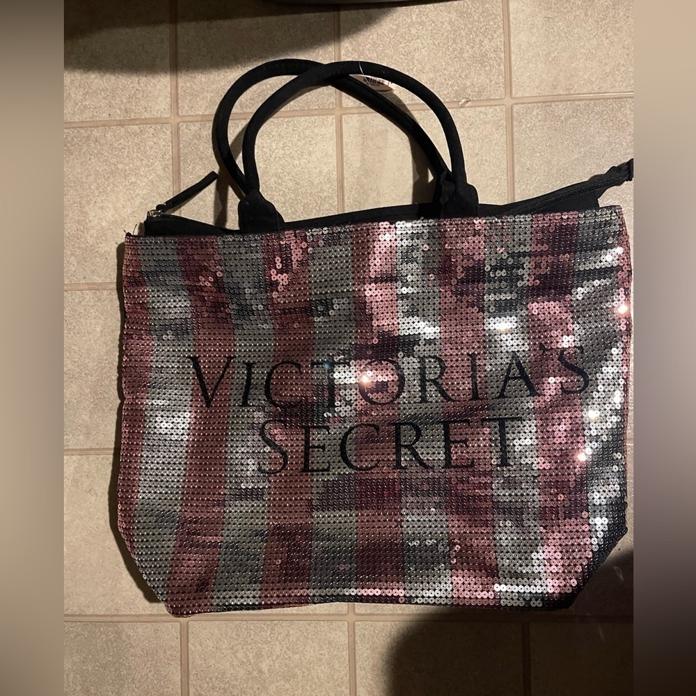 Victoria’s Secret | Silver and Pink Sequins tote with zipper